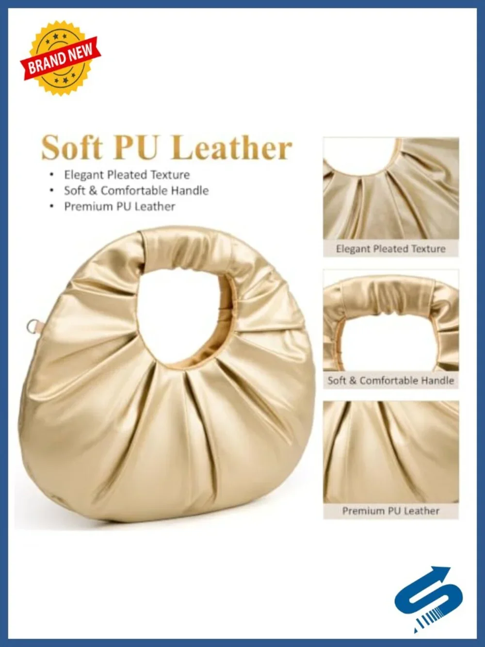 Pleated PU Leather Evening Clutch Wristlet Handbag for Party Prom Wedding